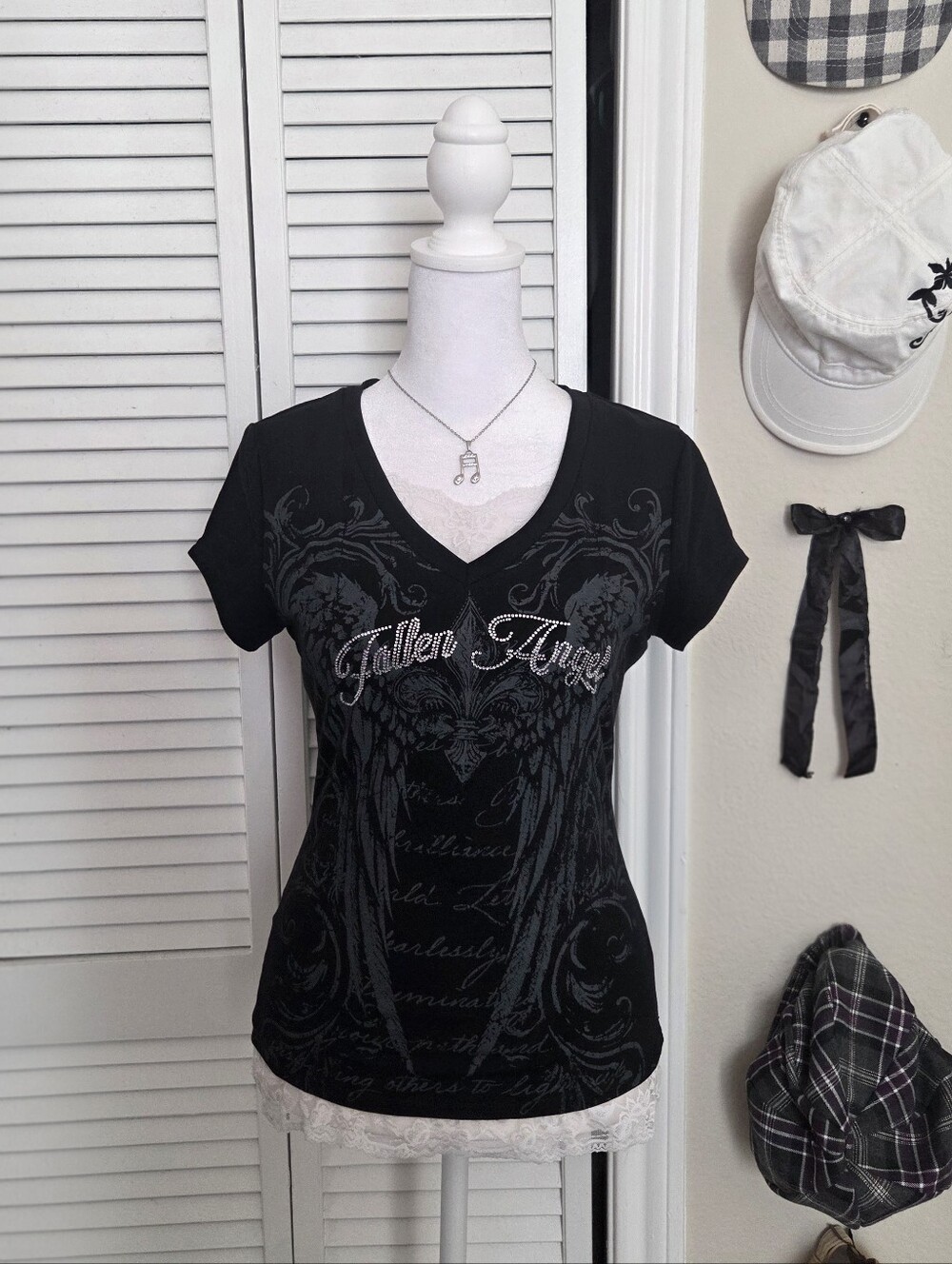 Black & silver "Fallen Angel" y2k baby tee